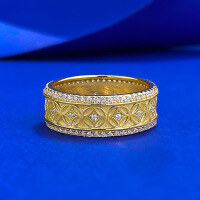wholesale S925 silver gold-plated, trending Xiaohongshu coin ancient currency retro new Chinese-style exquisite ring-R1492 Gold Ring>No. 8