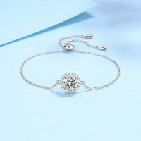 wholesale PT950 Platinum Plated S925 Silver Star Round Bracelet for Women with Moissanite Simulated Diamond Jewelry-Small round bag 6.5mm zircon>925 silver