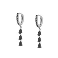 wholesale Metal Material, Japanese And Korean Style, Unique Teardrop Crystal Earrings, Popular At Dongdaemun, High-end Ear Hoops And Ear Clips-White Gold-Black Diamond