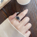 wholesale S925 Silver Fashion Korean Style Black Onyx Geometric Hollow-Out Chain Design Trendy Open Ring-0-3