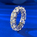 wholesale S925 Sterling Silver 5*5mm G-color Diamond Row Ring for Stacking, Women's Ins-style Ring Band-0-2