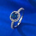 wholesale S925 Silver New Simulated Royal Blue 6*6mm Wide Square Ring for Women, Simple Engagement Ring-0-2
