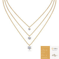 Metal French Three-Layer Long Layered Necklace for Women, Summer Minimalist Ins Style Fade-Resistant Luxury Niche-N15317 Mozambique 50 points + 1 ct + 2 ct (including GRA certificate)