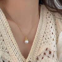 wholesale 925 Sterling Silver Sustainable High-End Swarovski Pearl Necklace for Women, Spring-Summer New Ins Trendy Niche Collarbone Chain-Pure silver + Shijia pearls