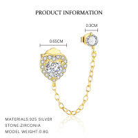 wholesale S925 Sterling Silver Zircon Heart Stud Earrings for Women, Fashionable and Sweet-E4708-Gold/Single 925 Silver
