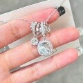 wholesale S925 Sterling Silver Icy Transparent Sea Blue Square Zircon Necklace Fairy Sweet Full Circle Rhinestone Running Loop Sugar Cube Collarbone Chain-0-1