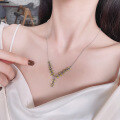 wholesale S925 Sterling Silver Drop Spliced Resin Yellow Plant Wheat Stalk Design Necklace, Creative Style, Light Luxury for Women-0-1
