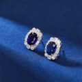 wholesale S925 Sterling Silver Wholesale Factory Elegant Earrings Inlaid with 5A High Carbon Diamond Blue Sapphire Ruby Stud Ear Jewelry-0-2
