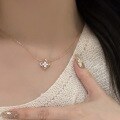 wholesale S925 Sterling Silver Light Luxury Four-Leaf Flower Diamond-Inlaid Pendant Necklace for Women, with Detachable Design and Exquisite Fashion Collarbone Chain-0-4