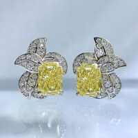 wholesale S925 sterling silver imported high-carbon diamond micro-paved 5*7 full diamond classic Chanel-style earrings-E207 Yellow Diamond >925 Silver