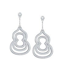 wholesale S925 Sterling Silver New Popular Chinese Style Gourd Earrings Moissanite Long Pave Diamond Advanced Earrings-S925 silver platinum
