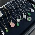 wholesale S925 Sterling Silver New Chinese Style Necklace for Women with Buddha, Gourd, Ruyi, Chalcedony, Water Foam Jade Cabochon, Imperial Green Agate Pendant-0-1