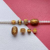 wholesale S925 ancient silver gold-plated fittings inlaid with agarwood divine snake barrel beads, Zhajilamu old-style beads, spacer beads, and waist beads for DIY-3# one