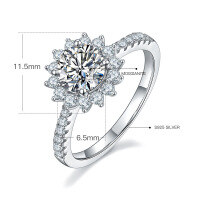 wholesale S925 Sterling Silver New Sunflower Natural Style with GRA Certificate 1 Carat Moissanite Ring-1 carat Moissanite diamond ring  US size 9