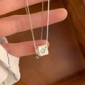 wholesale S925 Sterling Silver Minimalist Small Square Love Smile Pendant Necklace for Women, Unique and Stylish High-End Collarbone Chain-0-2