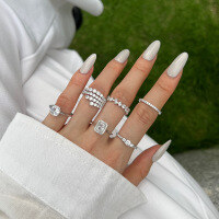wholesale S925 Sterling Silver Women's Square Irregular Zircon Surround Design Ring for a Stylish and Elegant Look-DY120818-SW-WH 6