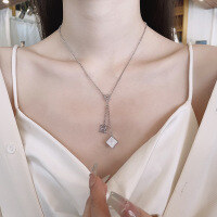 wholesale S925 Sterling Silver Trendy Street Dance Style H Pendant Tassel Necklace, Versatile Women's Accessory for Sweaters and Hoodies-570LM white gold/approximately 6.5g 925 silver