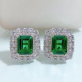 wholesale S925 Silver New European Style Simulated Emerald 8*10 Earrings with Luxurious Inlaid Elegant Studs-0-0
