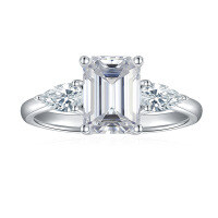 wholesale 18k Gold Plated Silver, 6*8mm Emerald Cut Full Moissanite Ring, Hot Sale on TikTok Cross-Border Live Streaming by Yuntong Jewelry-2+0.7 carats white gold US size 6