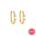 wholesale S925 Sterling Silver Geometric Rectangular Zircon Ear Clips, Small and Versatile U-Shaped Hoops with Diamond Accents for an Elegant Look-0-7
