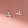 wholesale S925 Sterling Silver Zircon Single Diamond Leaf Earrings, Korean Style Minimalist Ins Fashion Women's Ear Accessories M05398-0-3