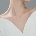 wholesale S925 silver double ring necklace with diamond inlay, double loop Korean-style irregular minimalist small trendy collarbone chain D7267-0-3