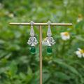 wholesale Gold-plated 925 silver antique Edwardian versatile earrings with high-carbon diamond-cut Muzo green pear-shaped cabochon for women-0-3