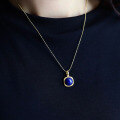 wholesale S925 gold-plated silver set with a natural lapis lazuli circular cabochon in a geometric design vintage-style pendant necklace-0-3