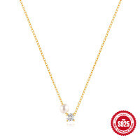 wholesale 925 Sterling Silver Four-Claw Diamond and Pearl Pendant Necklace-Gold 925 silver