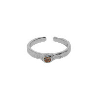 wholesale S925 Sterling Silver Korean Version Minimalist Design Micro-Paved Zircon Textured Open Ring for Women-Platinum [Yellowstone] Opening adjustable