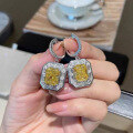 wholesale High Carbon Diamond New 4T Rectangular Colorful Yellow Ice Flower Cut 8*10 Stud Earrings for Europe and America-0-2