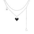 wholesale S925 Sterling Silver Black Heart Mosaic Pixel Heart Pendant Connected Tassel English Round Tag Necklace-0-4