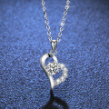 S925 Sterling Silver Moissanite Heart Pendant Necklace for Women-0-0