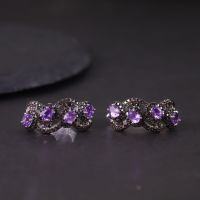 wholesale S925 Sterling Silver Vintage Gothic Style Earrings Inlaid with Natural Colored Gemstone Crystal Topaz-Natural citrine earrings