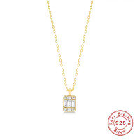 wholesale S925 Sterling Silver Square Pendant Diamond Inlaid Elegant Commuter Collarbone Necklaceins-Gold 925 silver