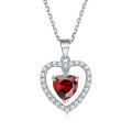 wholesale S925 silver colored gemstone ruby zircon heart-shaped love pendant women's pure silver collarbone chain-0-5