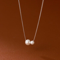 wholesale Sterling Silver Two Small Beads Necklace for Commuting, Advanced Minimalist Style, Simple French Light Luxury Collarbone Chain D9303-S925 Silver Necklace 925 Silver