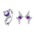 wholesale S925 Silver Custom Natural Amethyst Ring and Stud Earrings Two-Piece Set Set with Natural Colored Gemstone Jewelry-0-0