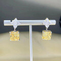 wholesale S925 Silver New 10*10mm Imported High-Carbon Square Cut Yellow Diamond Stud Earrings for Women, Elegant Style-0-1