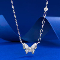wholesale S925 Sterling Silver Vintage Botanical Brushed Dreamy Butterfly Necklace, Versatile and High-End Pendant-N466 Silver Butterfly Necklace 925 Silver