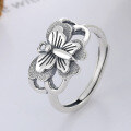 wholesale S925 Sterling Silver Retro Vintage Creative 3D Hollow Butterfly New Trendy Artistic Adjustable Ring-0-0
