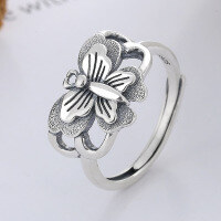 wholesale S925 Sterling Silver Retro Vintage Creative 3D Hollow Butterfly New Trendy Artistic Adjustable Ring-YFJ659/approx. 3.7g 925 silver