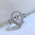 wholesale S925 Sterling Silver New Simulated High Carbon Diamond Luxury Halo Pear 7*10mm Teardrop Ring-0-2