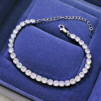 wholesale Metal material first, Zhuo Zhifan new high-carbon diamond full diamond necklace NIS simulated diamond 4*4mm row diamond chain for distribution-B006 4mm bracelet 16cm 925 silver