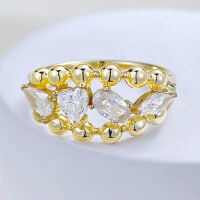 wholesale Metal: S925 Silver Gold Plated New style ins-style bead row ring, fashionable jewelry romantic series-R657 Gold 8