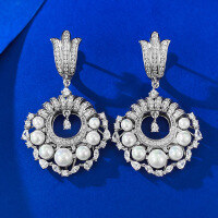wholesale S925 silver new French retro full diamond pearl earrings for women, elegant and fashionable European style-E443 Pearl Earrings>925 Silver