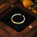 wholesale 925 Sterling Silver Ins Two-Tone Textured Adjustable Ring for Women, Winter Accessories-0-1