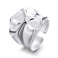wholesale S925 Sterling Silver Exaggerated Trendy Wide Geometric Irregular Texture Punk Open Ring-0-4