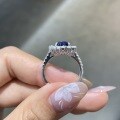 S925 Silver Gold-Plated Lab-Grown 3ct Blue Sapphire T-Square Diamond Engagement Ring-0-3