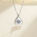 925 Silver Cross-Border Moissanite Necklace, 1 Carat Jumping Heart Pendant with Colorful Moving Waterdrop Moissanite-0-0